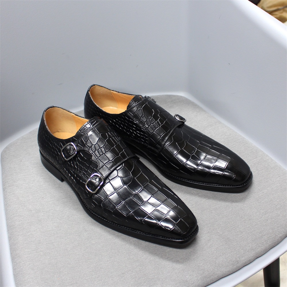Men Formal Wear Shoes - Men's Classic Elegant Black Leather Monk