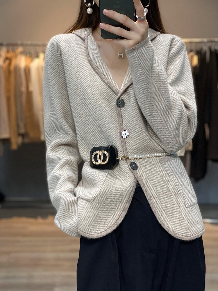 Wool Suit Jacket - Autumn Winter Women Pure Cashmere Wool