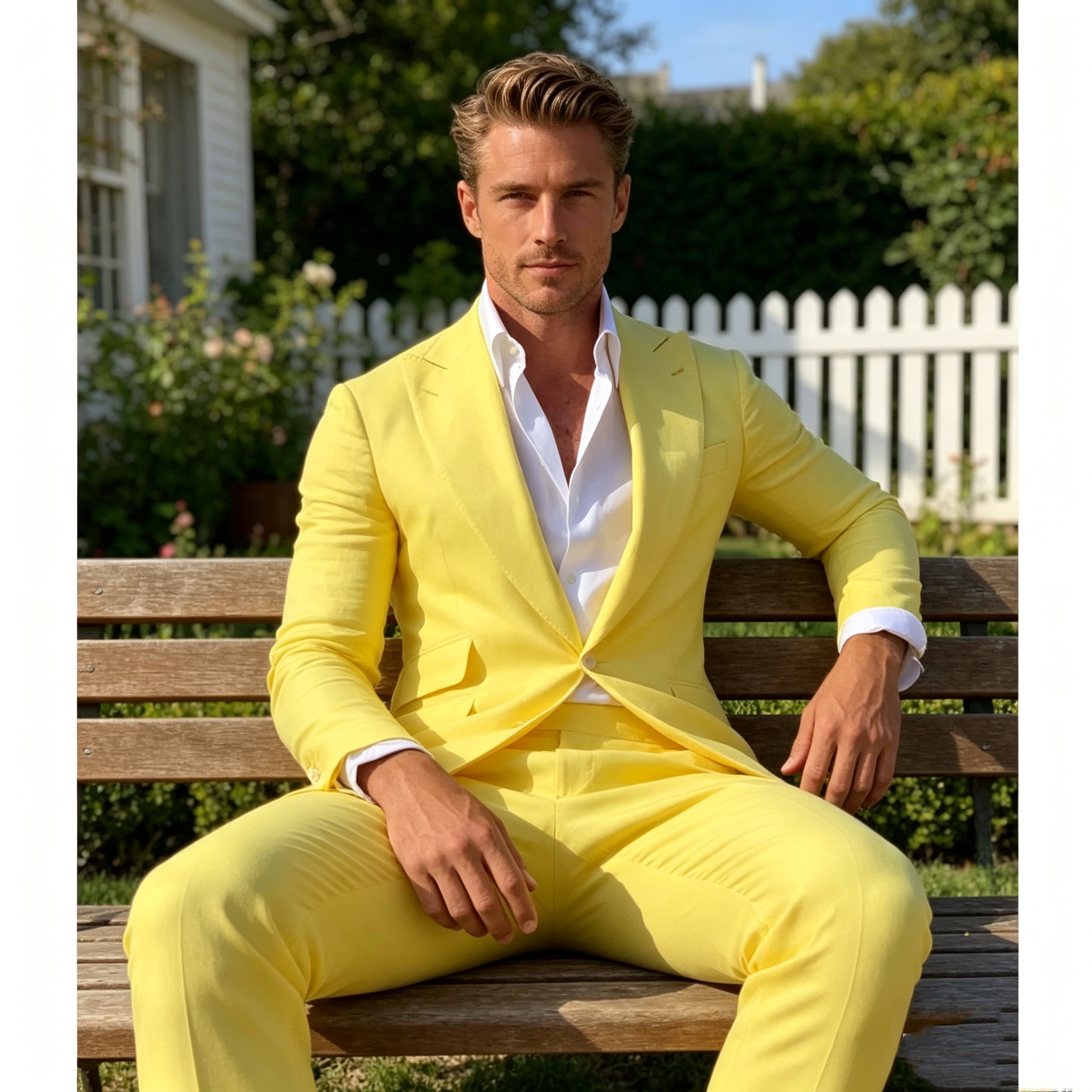 Slim Fit Yellow Men's 2-Piece  - Wool Suit Jacket ulasan dan harga