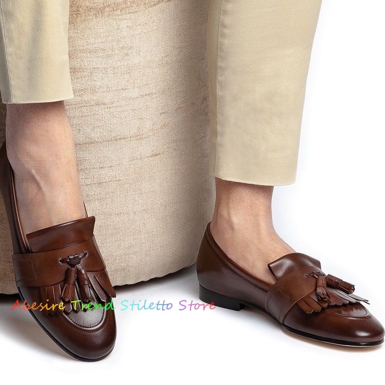 Leather Fringed Loafers Men Ta - Men Formal Wear Shoes ulasan dan harga
