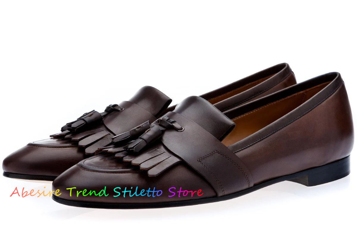 Leather Fringed Loafers Men Ta - Men Formal Wear Shoes ulasan dan harga