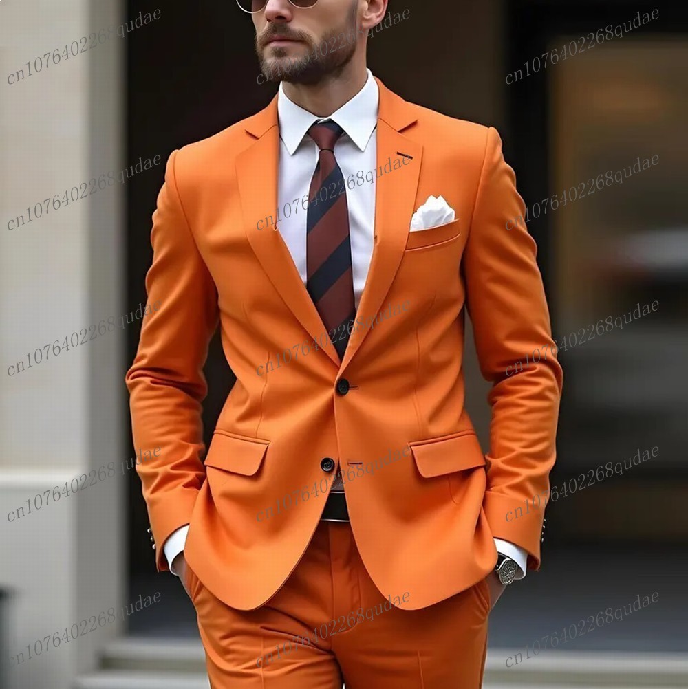 New Orange Men Suit Formal Occ - Formal Wear Jersey For Men ulasan dan harga