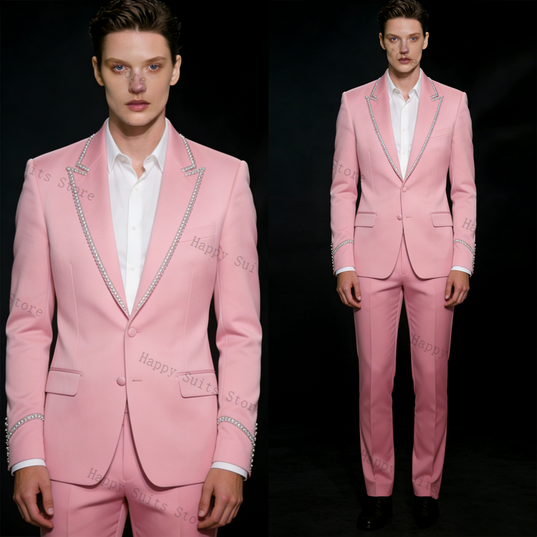 Pink Shiny Men Suit Set 2 Pcs  - Formal Wear Jersey For Men ulasan dan harga