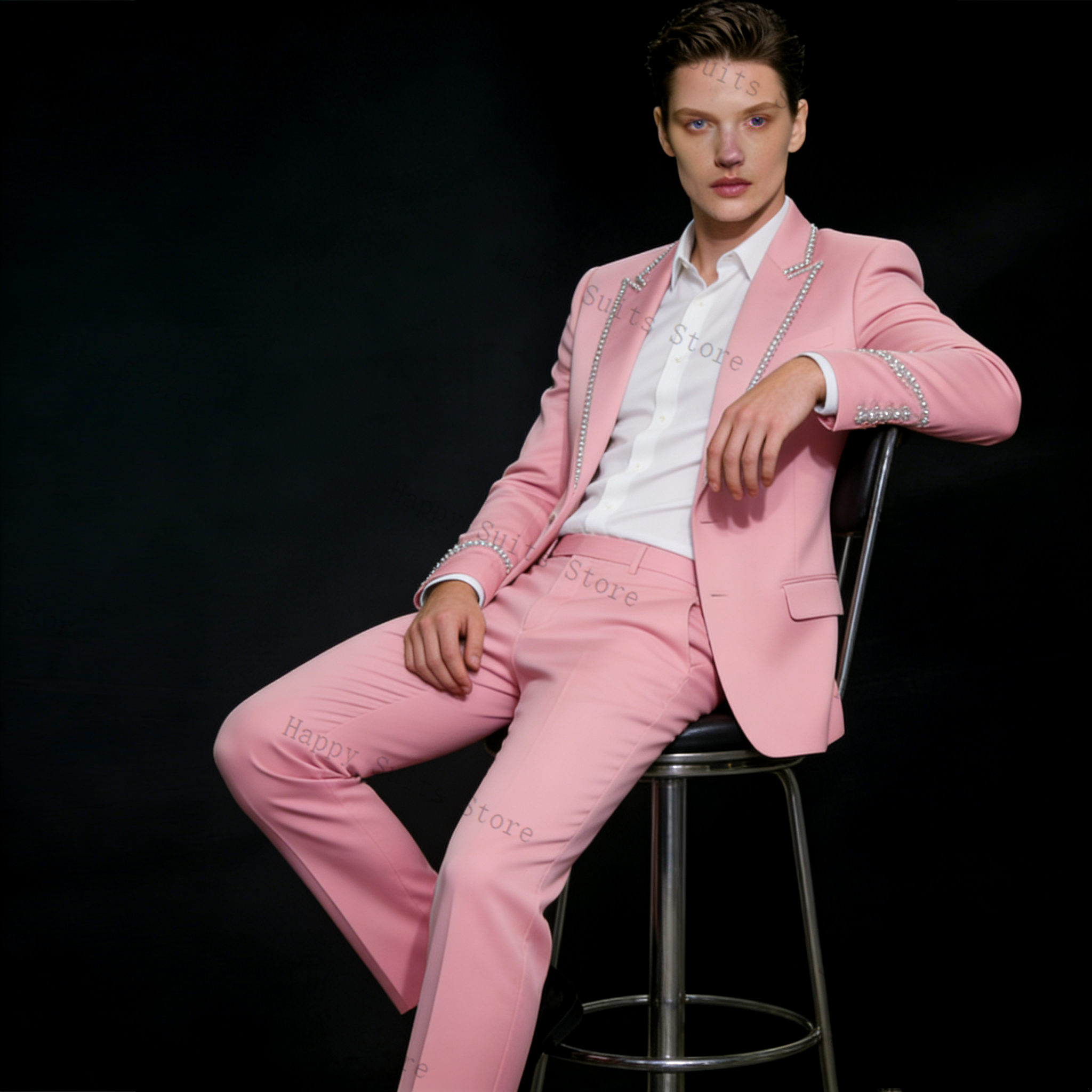 Pink Shiny Men Suit Set 2 Pcs  - Formal Wear Jersey For Men ulasan dan harga