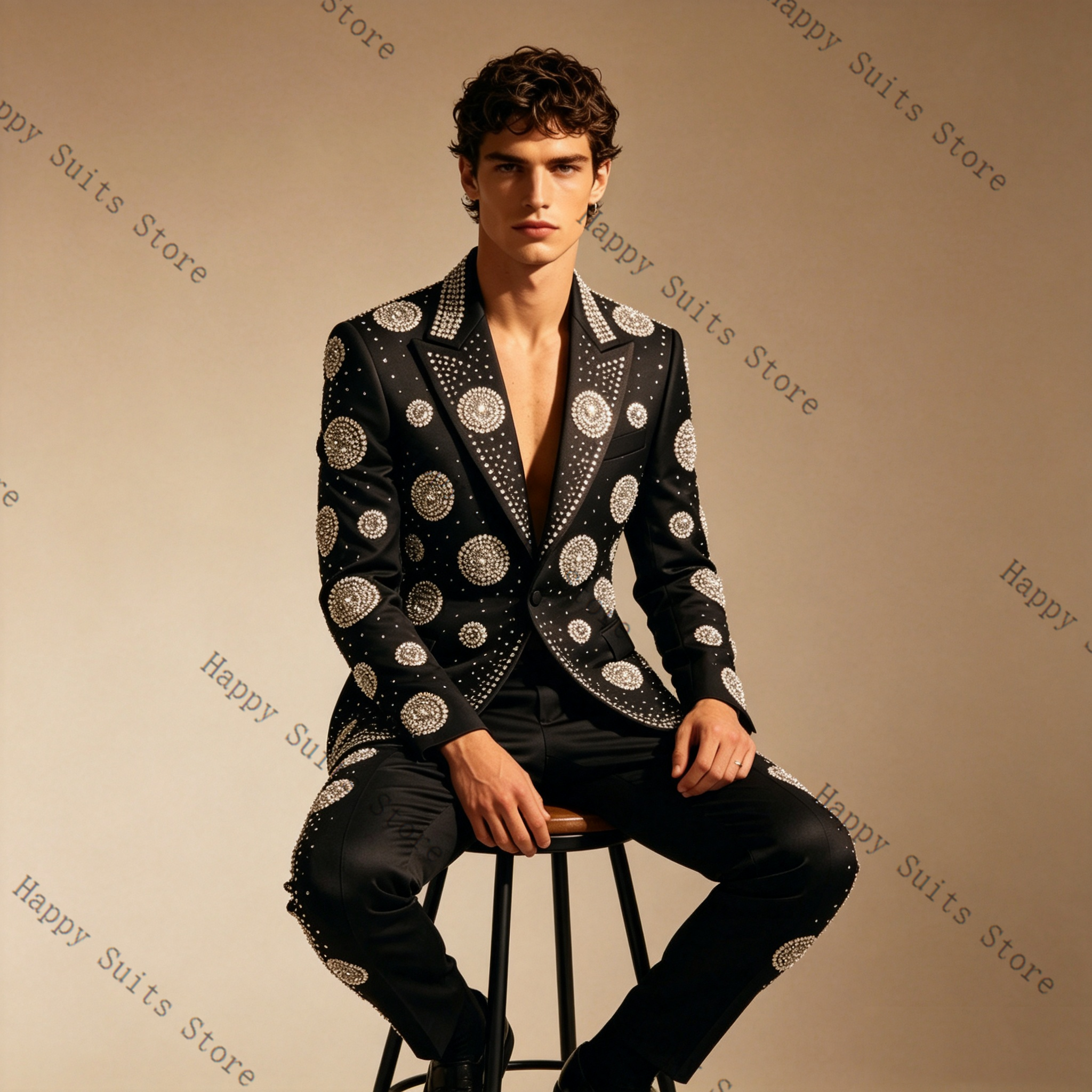Luxury Crystals Black Men Suit - Formal Wear Jersey For Men ulasan dan harga