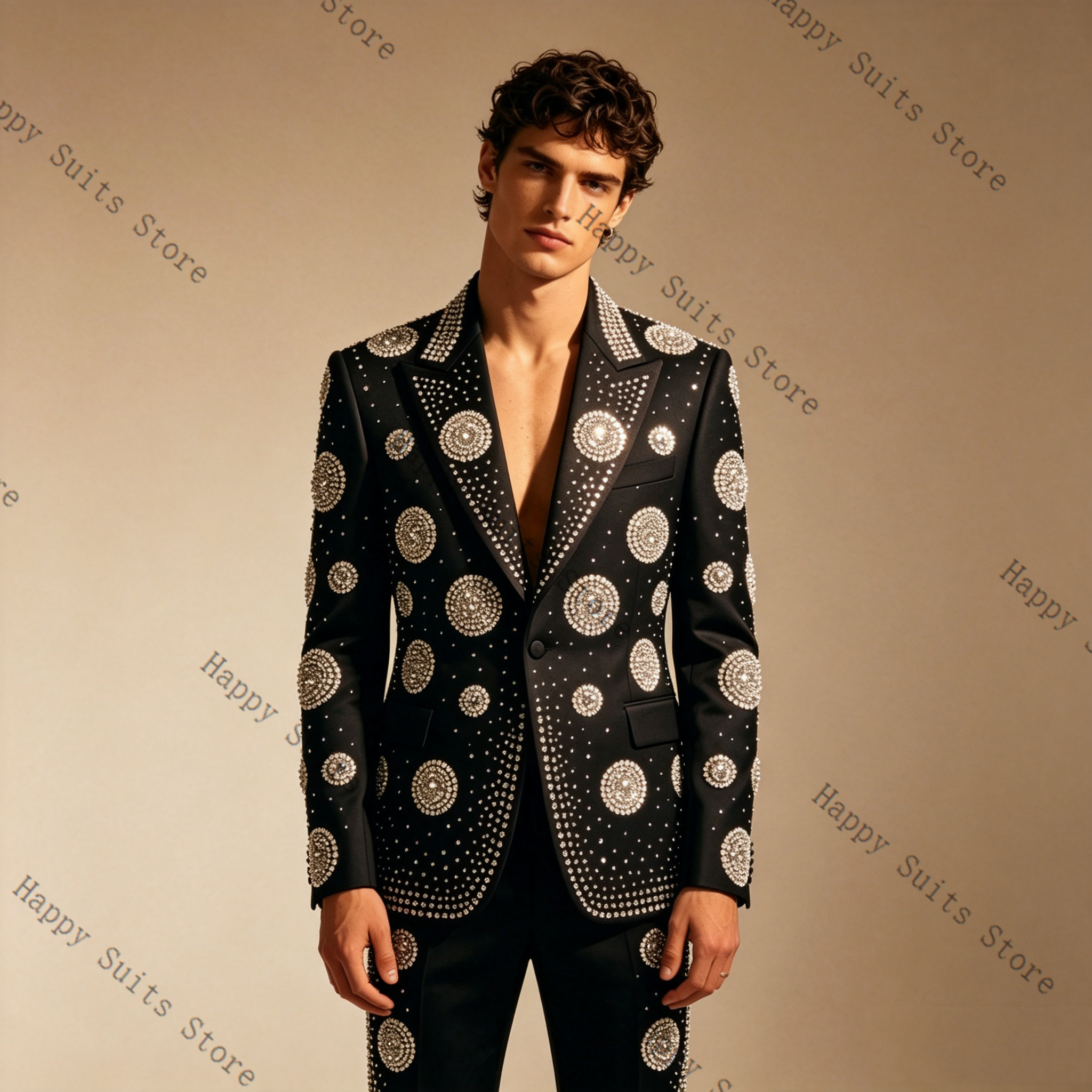 Luxury Crystals Black Men Suit - Formal Wear Jersey For Men ulasan dan harga