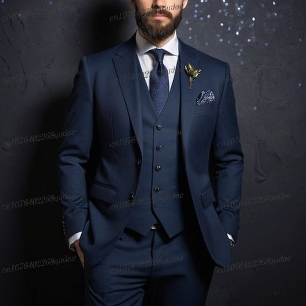 New Navy Blue Formal Men Suit  - Formal Wear Jersey For Men ulasan dan harga