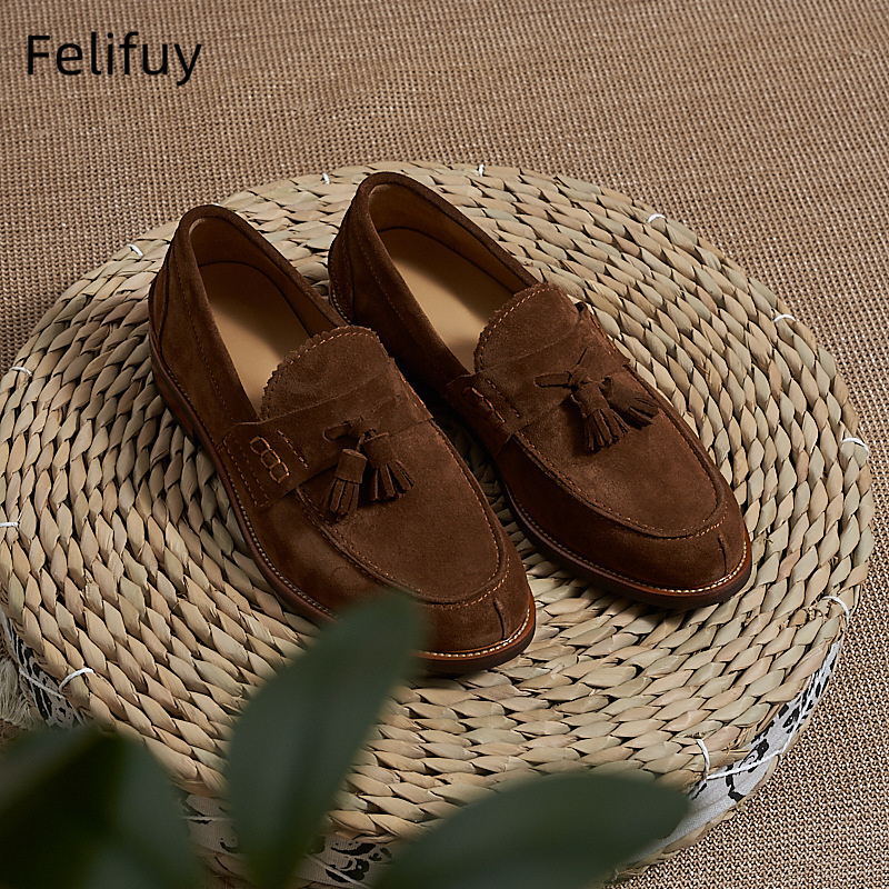 New Brown Men Flat Loafers Cow - Men Formal Wear Shoes ulasan dan harga