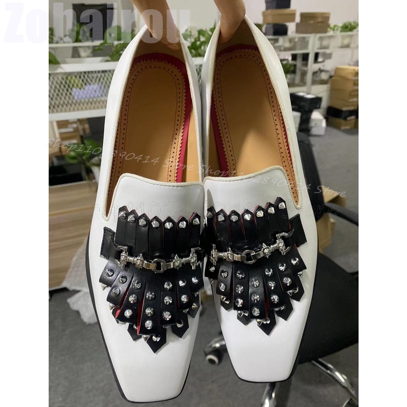 Metal Rivets Black Tassels Whi - Men Formal Wear Shoes ulasan dan harga