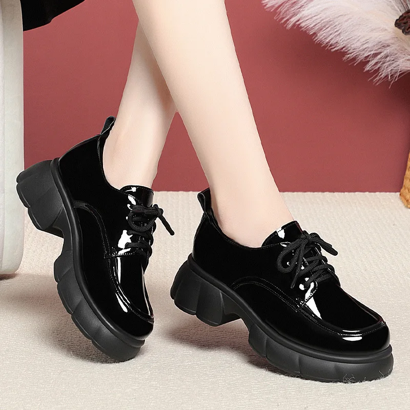 5cm Vintage British Thick Bott - Patent Leather Oxford ulasan dan harga